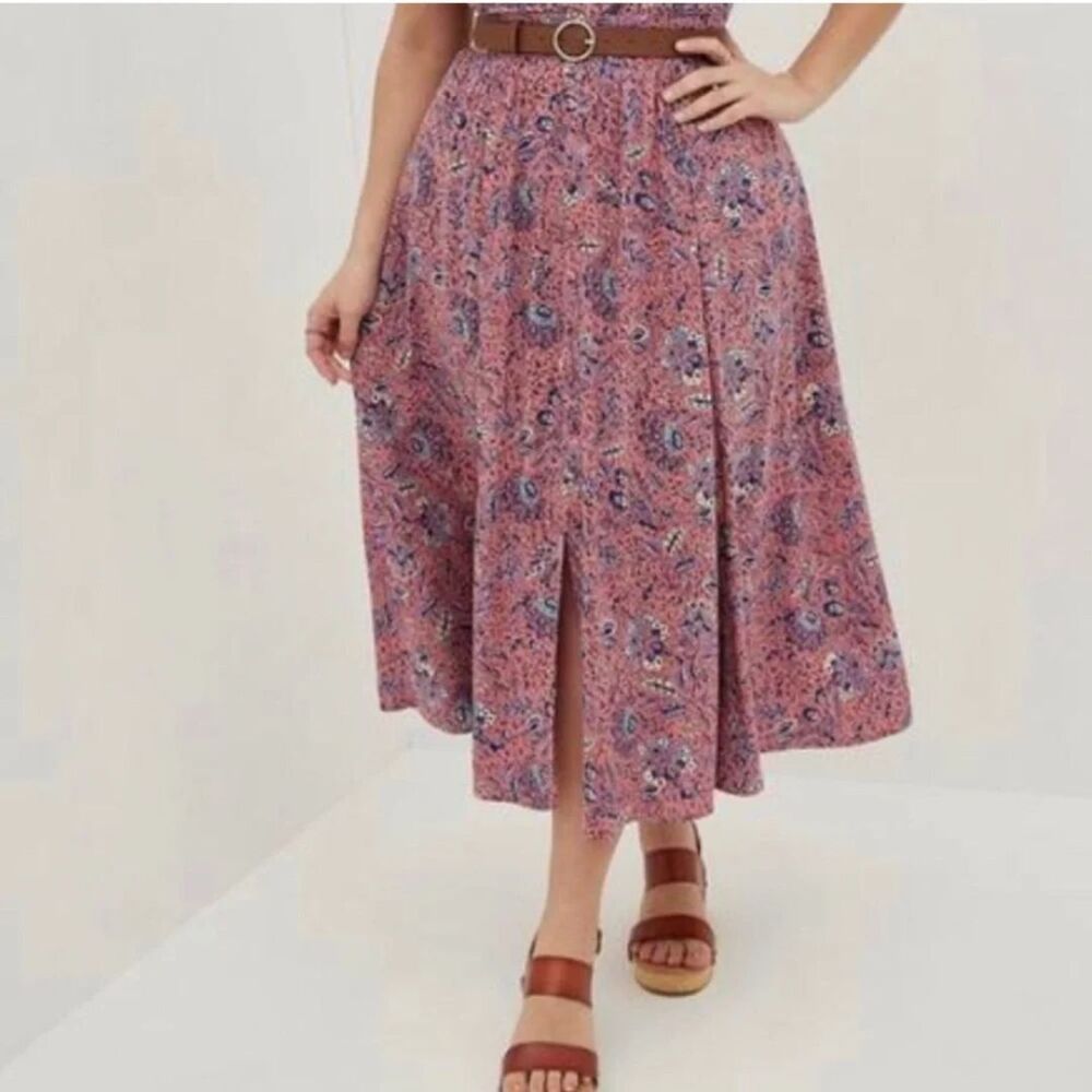 Torrid Pink Floral Skirt Buttons Cottagecore Prairie Flowy Plus Sz 1 (14/16) 1X